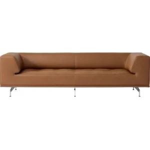 &Tradition Sofas Und Liegen-Fredericia Delphi 3-Sitzer-Sofa, gebürstetes Aluminium - braunes Leder Max