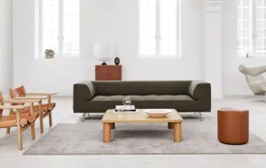 Fredericia Sofas Und Liegen-Delphi 3-Sitzer-Sofa, gebürstetes Aluminium - Olivgrün Clay 14