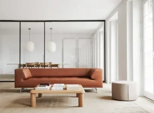 &Tradition Sofas Und Liegen-Fredericia Delphi 3-Sitzer-Sofa, gebürstetes Aluminium - braunes Leder Max