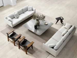 Tapio Anttila Collection Sofas Und Liegen-Fredericia Sofa Calmo 80, 3 Sitzer, Ruskin 10 – schwarzer Stahl