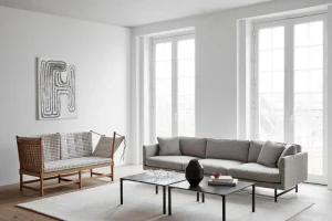 Tapio Anttila Collection Sofas Und Liegen-Fredericia Sofa Calmo 80, 3 Sitzer, Ruskin 10 – schwarzer Stahl