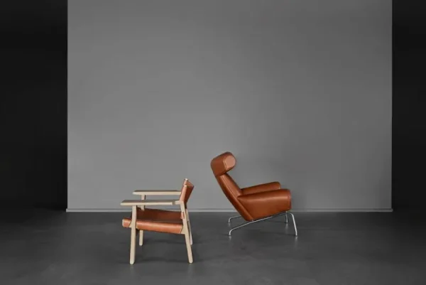 Fredericia Sitzgelegenheiten-Wegner Ox Sessel, Chrom gebürstet - cognacbraunes Leder