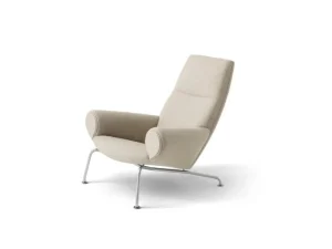 Fredericia Sitzgelegenheiten-Wegner Queen Loungesessel, Chrom gebürstet - Hellbeige