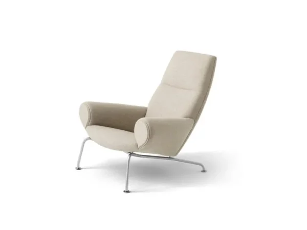 Fredericia Sitzgelegenheiten-Wegner Queen Loungesessel, Chrom gebürstet - Hellbeige