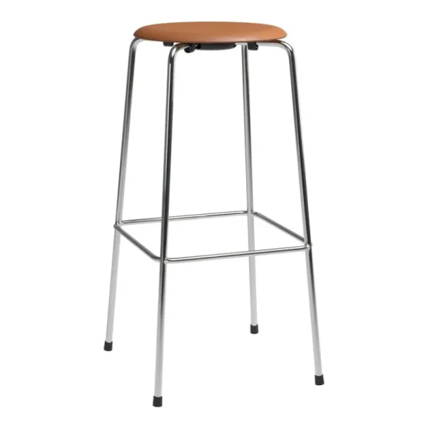 Frama Sitzgelegenheiten-Fritz Hansen Barhocker High Dot, 76 cm, Chrom – walnussbraunes Leder