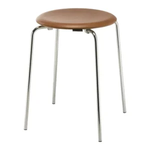 Fritz Hansen Sitzgelegenheiten-Dot Hocker, nussbaumfarbenes Leder – Chrom