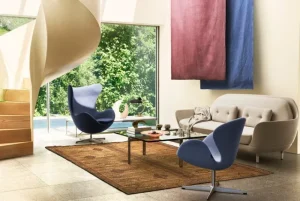 ferm LIVING Sitzgelegenheiten-Fritz Hansen Egg Loungesessel, satinpoliertes Aluminium - Dunkelblau 1155
