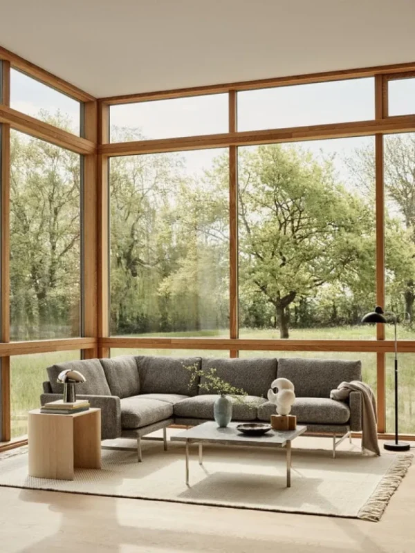 Fritz Hansen Sofas Und Liegen-PL114 Lissoni Ecksofa, rechts, Stahl matt poliert - Moss 015