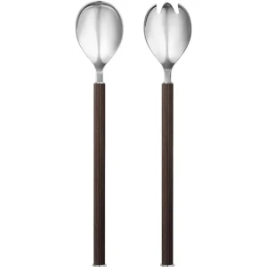 Georg Jensen Servierutensilien^Bernadotte Salatbesteck, geräucherte Eiche – Stahl