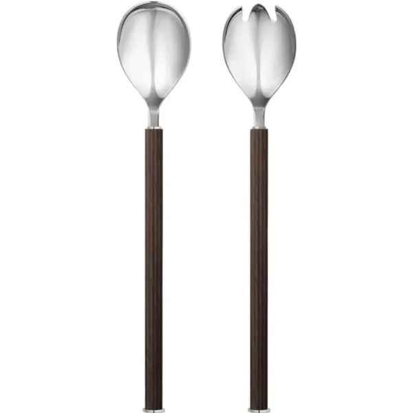 Georg Jensen Servierutensilien^Bernadotte Salatbesteck, geräucherte Eiche – Stahl