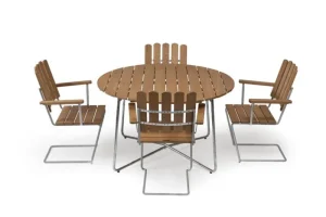 Grythyttan Stu00e5lmu00f6bler Terrassenmöbel^Grythyttan Stålmöbler Tisch 9A, 120 cm, feuerverzinkter Stahl - Eiche geölt