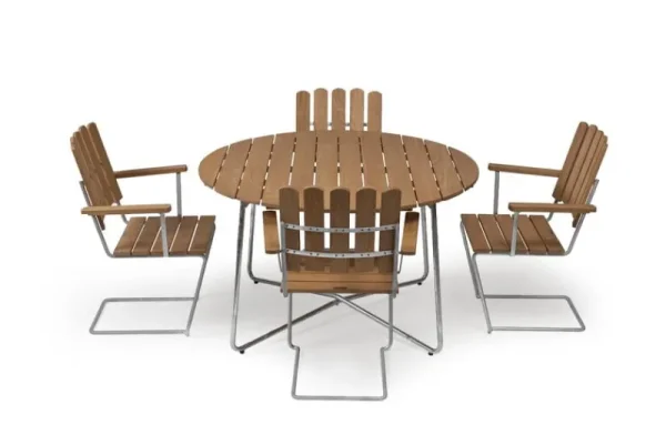 Grythyttan Stu00e5lmu00f6bler Terrassenmöbel^Grythyttan Stålmöbler Tisch 9A, 120 cm, feuerverzinkter Stahl - Eiche geölt