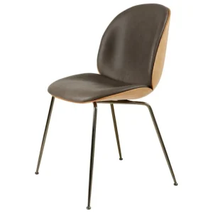 GUBI Sitzgelegenheiten-Beetle Stuhl, Chrom schwarz - Eiche - Soft Leather Gray