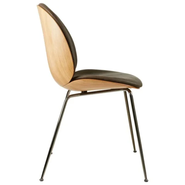 GUBI Sitzgelegenheiten-Beetle Stuhl, Chrom schwarz - Eiche - Soft Leather Gray