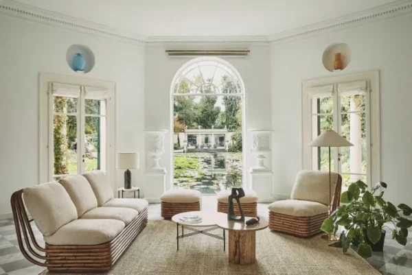 GUBI Terrassenmöbel | Sitzgelegenheiten^Bohemian 72 Polsterhocker, Rattan – Chevron FR 002