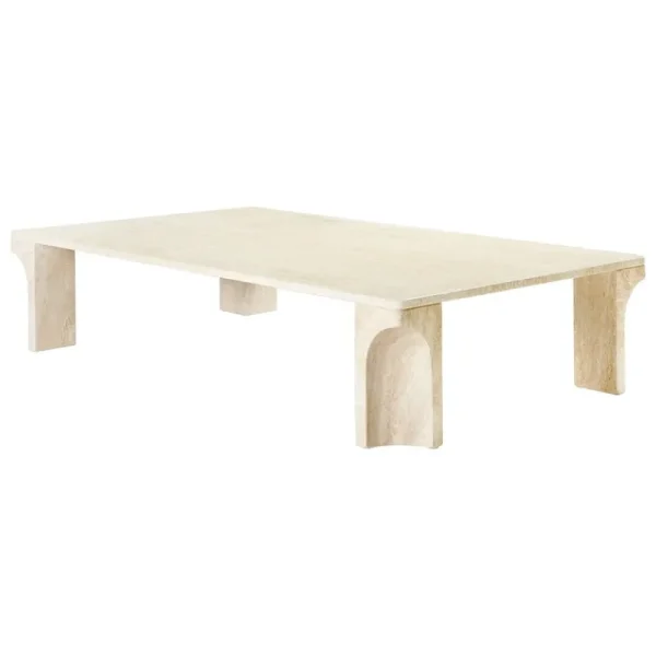 New Works Tische-GUBI Doric Couchtisch, 140 x 80 cm, neutralweißer Travertin