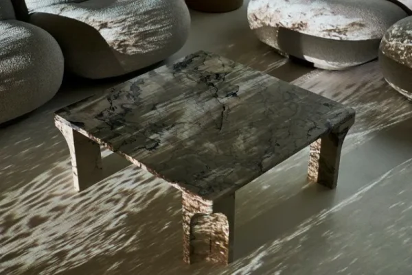New Works Tische-GUBI Doric Couchtisch, 80 x 80 cm, lichtgrauer Kalkstein