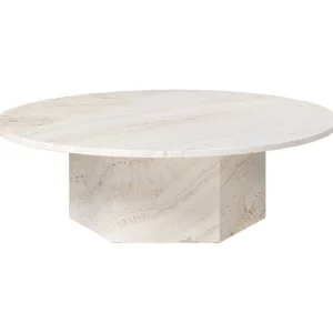 GUBI Tische-Epic Couchtisch, rund, 110 cm, weißer Travertin