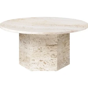 GUBI Tische-Epic Couchtisch, rund, 80 cm, weißer Travertin