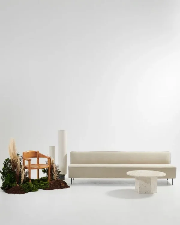 GUBI Tische-Epic Couchtisch, rund, 80 cm, weißer Travertin