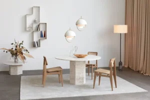 GUBI Tische-Epic Couchtisch, rund, 80 cm, weißer Travertin