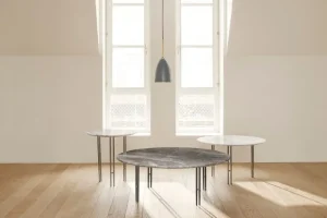 GUBI Tische-IOI Couchtisch, 50 cm, Schwarz – weißer Marmor