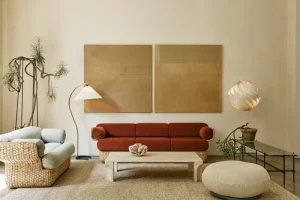 Louis Poulsen Stehleuchten-GUBI Timberline Stehlampe, Eiche - Birke - weißes Canvas