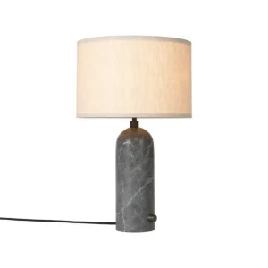 Frandsen Tischlampen-GUBI Tischleuchte Gravity, klein, grauer Marmor – Leinwand