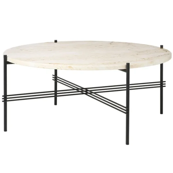 GUBI Tische-TS Couchtisch, 80 cm, Schwarz – weißer Travertin