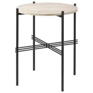 GUBI Terrassenmöbel | Tische^TS Outdoor Beistelltisch, 40 cm, schwarz – weißer Travertin