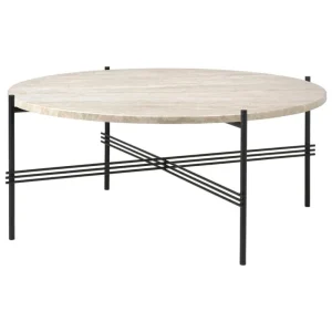 GUBI Terrassenmöbel | Tische^TS Outdoor Couchtisch, 80 cm, schwarz – weißer Travertin
