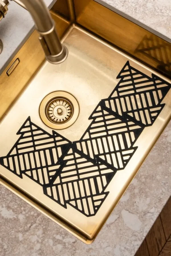 Happy Sinks Küchenutensilien^Puzzle Spülbeckenmatte, 4 Stück, Schwarz