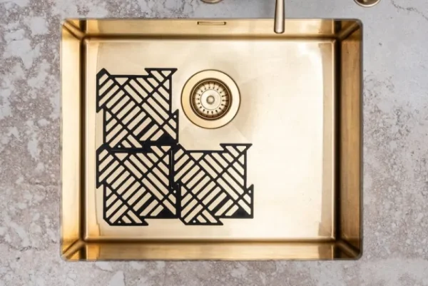Happy Sinks Küchenutensilien^Puzzle Spülbeckenmatte, 4 Stück, Schwarz
