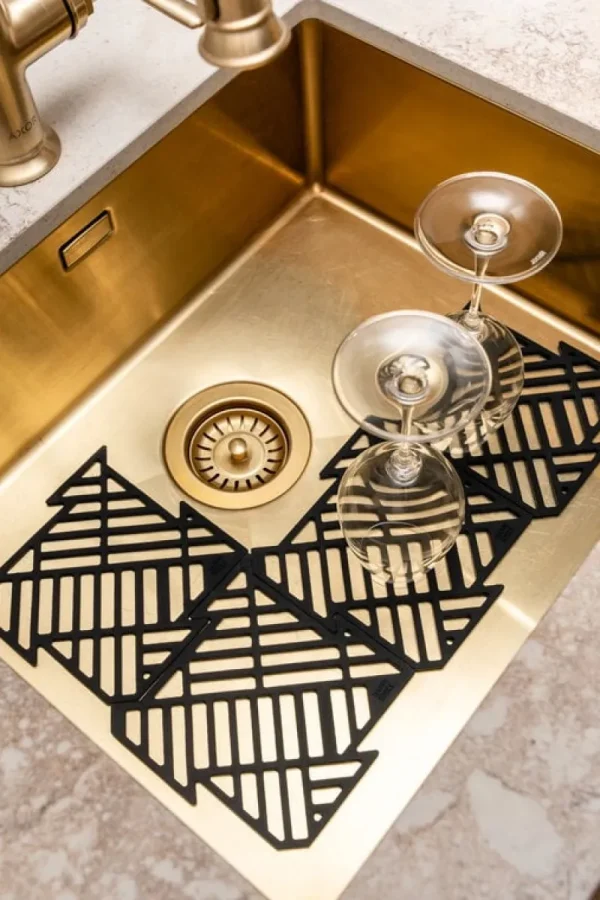 Happy Sinks Küchenutensilien^Puzzle Spülbeckenmatte, 4 Stück, Schwarz