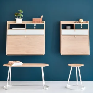 Hartu00f4 Schreibtische Und Raumtrenner | Regale^Hartô Gaston Wandtisch, 60 cm, Nussbaum - Messing - Petrolblau
