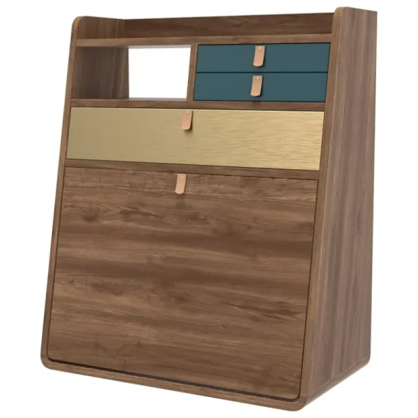 Hartu00f4 Schreibtische Und Raumtrenner | Regale^Hartô Gaston Wandtisch, 60 cm, Nussbaum - Messing - Petrolblau