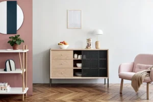 Hartu00f4 Aufbewahrungsmöbel-Hartô Sideboard Gabin mit Schubladen, hoch, Eiche – schiefergrau