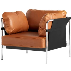 HAY Sitzgelegenheiten-Can Loungesessel, cognacfarbenes Leder - schwarzer Stramin - Ges