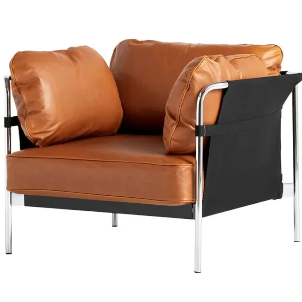 HAY Sitzgelegenheiten-Can Loungesessel, cognacfarbenes Leder - schwarzer Stramin - Ges