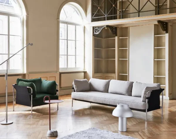 Fredericia Sofas Und Liegen-HAY Can Sofa, Dreisitzer, Ruskin 05 - schwarzer Stramin - Chromgeste
