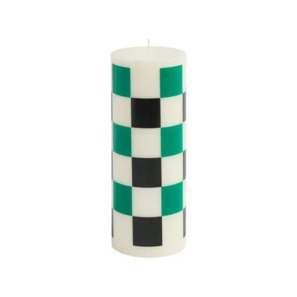 Frama Kerzen Und Kerzenhalter-HAY Column Kerze, M, naturweiß - grün - schwarz kariert