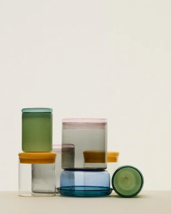 HAY Küchenutensilien^Gefäß aus Glas, L, Grau – Rosa