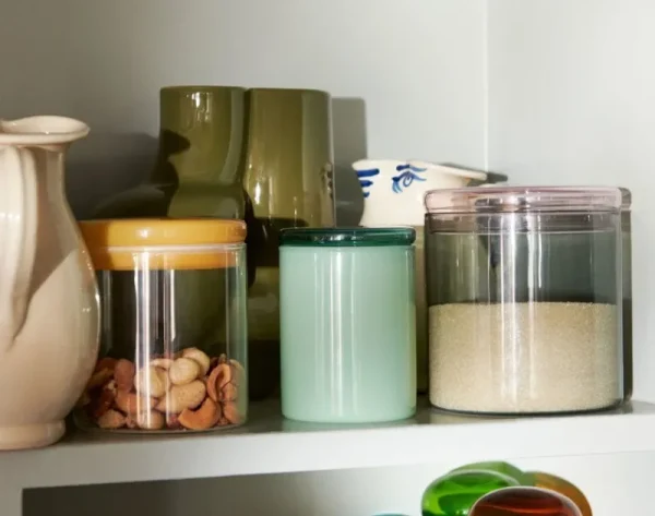 HAY Küchenutensilien^Gefäß aus Glas, L, Grau – Rosa
