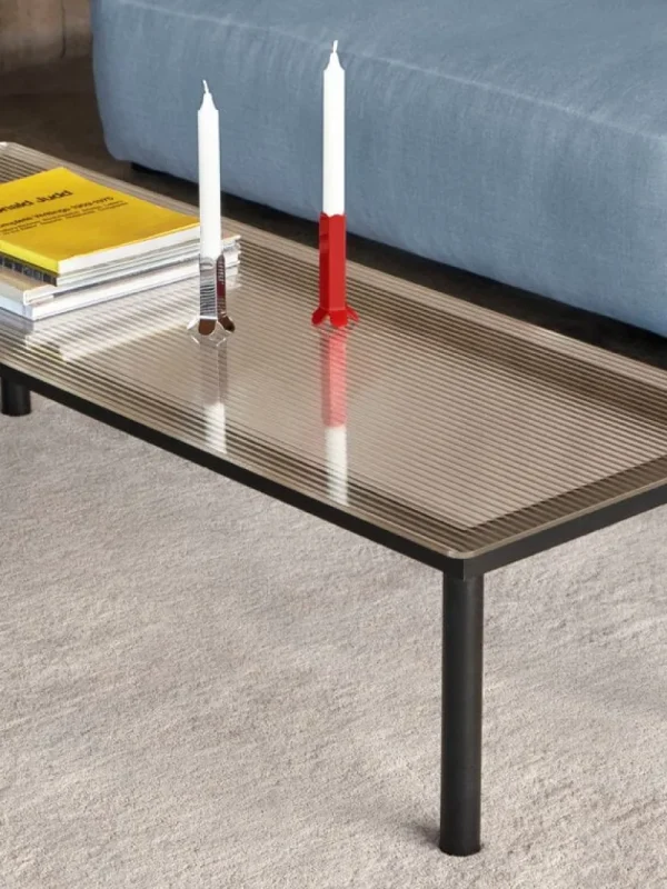 Viccarbe Tische-HAY Kofi Tisch, 140 × 50 cm, Eiche schwarz lackiert - geriffeltes Gl