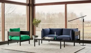 HAY Tische-Kofi Tisch, 140 × 50 cm, Eiche schwarz lackiert - Klarglas
