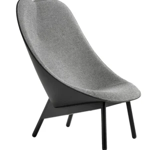 HAY Sitzgelegenheiten-Loungesessel Uchiwa, schwarze Beine, schwarzes Leder – Hallingda