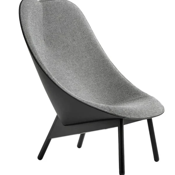 HAY Sitzgelegenheiten-Loungesessel Uchiwa, schwarze Beine, schwarzes Leder – Hallingda
