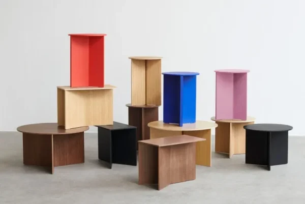 HAY Tische-Slit Wood Tisch, 35 cm, hoch, kräftiges Blau