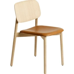 Woud Sitzgelegenheiten-HAY Soft Edge 12/60 Stuhl, lackierte Eiche - cognacfarbenes Leder