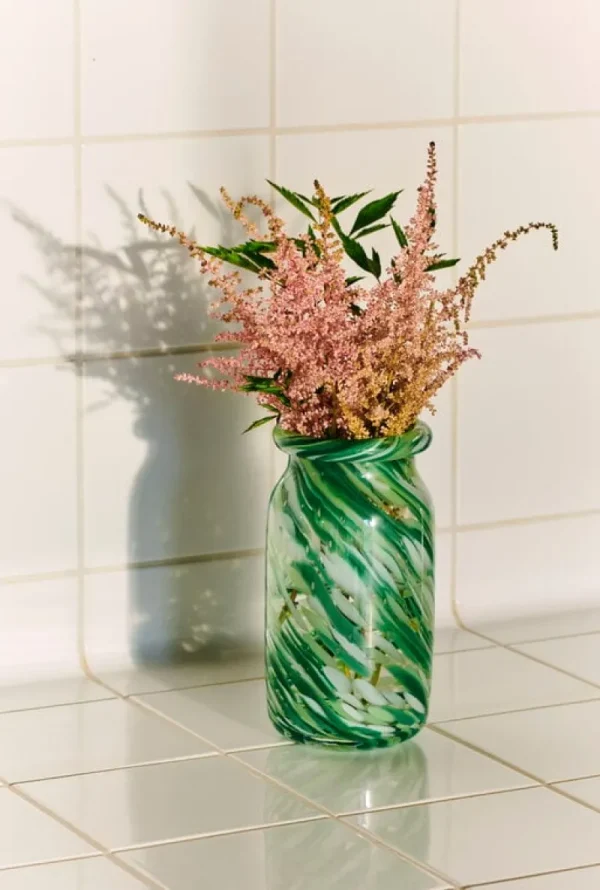 Audo Copenhagen Vasen-HAY Splash Vase, gerollter Rand, S, Green Swirl
